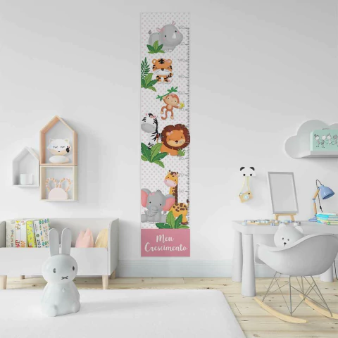 Regua de Crescimento Adesivo Animais Zoo Safari Rosa - comprar online