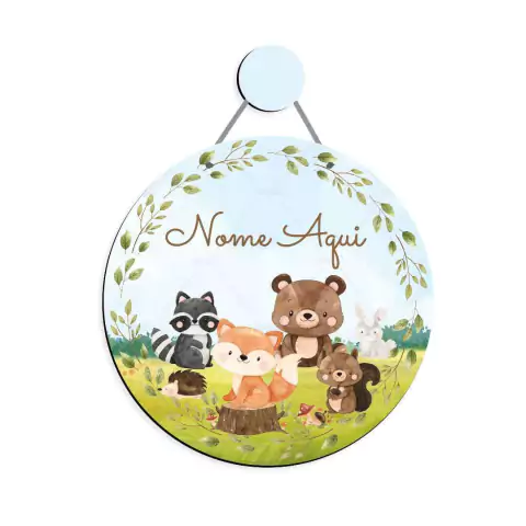 Animais do Bosque Aquarelado Enfeite de Porta MDF