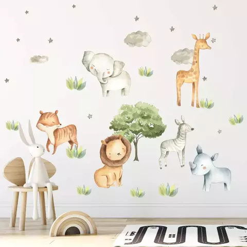 Adesivos Grandes De Parede Animais Safari Aquarelado - comprar online