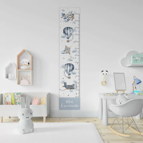 Régua de Crescimento Adesivo Aviões e Balões