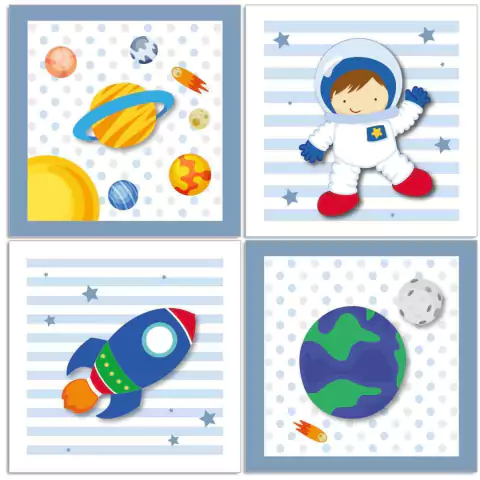 4 Placas Decorativas MDF Astronauta - comprar online