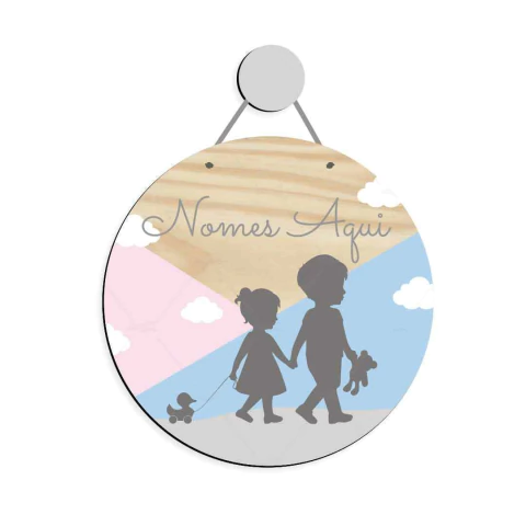 Menina e Menino Irmãos Enfeite de Porta MDF - comprar online