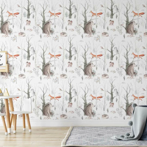 Papel de Parede Animais do Bosque Neve - comprar online