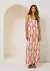 VESTIDO LONGO EVASÊ EM VISCOSE ACETINADA BRANCO, LARANJA E ROSA - ESTAMPADO