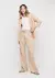 Calça Wide Leg Slim Cintura Alta Em Sarja Com Linho - Bege