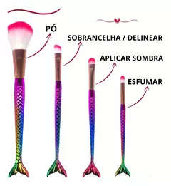 Kit 4 Pincéis Colorido Make Up Profissional Modelo Sereia na internet