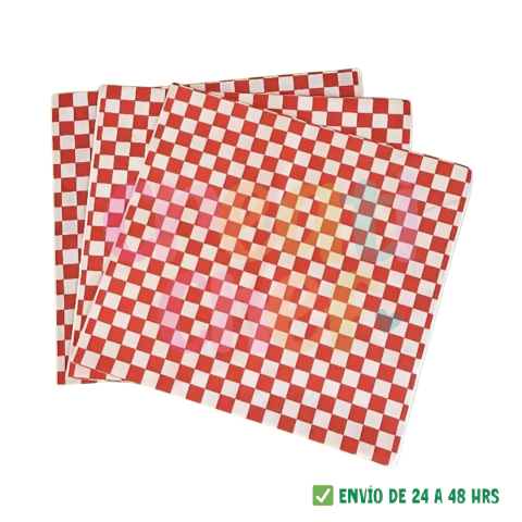 Papel Encerado Cuadros Rojos y Blancos