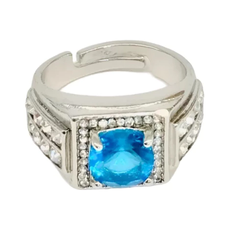 Anillo Piedra Azul Strass- Acero Ajustable - comprar online