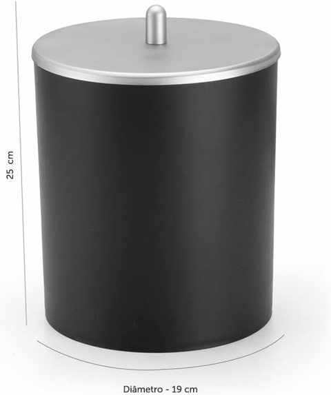 LIXEIRA 5 LITROS COM TAMPA PRETO/CROMO FOSCO