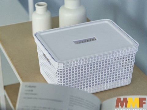 Cesto Organizador Grid Com Tampa 8 Litros - Branco Oceano