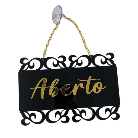 Placa Aberto/Fechado - Retro Preto C/ Dourado