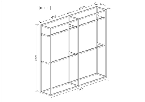 Estante Industrial Cremalheira 2,45m Kit 13 Preto