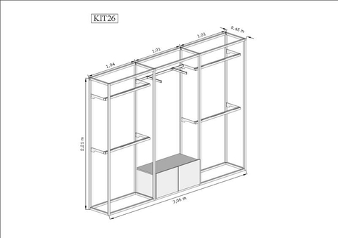 Estante Industrial Cremalheira 3,06 m Kit 26 preto