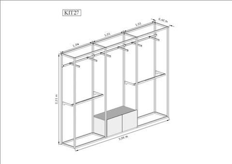 Estante Industrial Cremalheira 3,06m Kit 27 preto