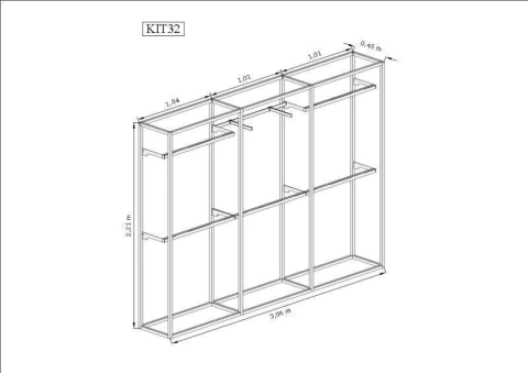 Estante Industrial Cremalheira 3,06m Kit 32 Preto