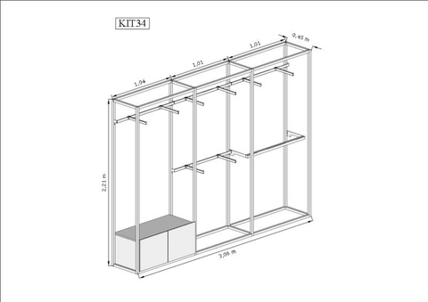 Estante Industrial Cremalheira 3,06 mt kit 34 Preto