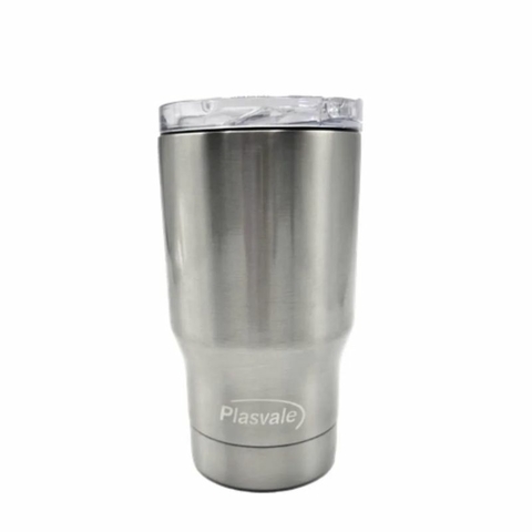 Copo Térmico Com Tampa Long Neck 4 Em 1 Plasvale 410ml Cinza