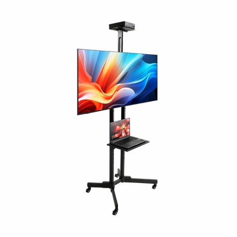 Pedestal c/bandeja e Ajuste de Altura p/TV 42"a65"c/Rodízio