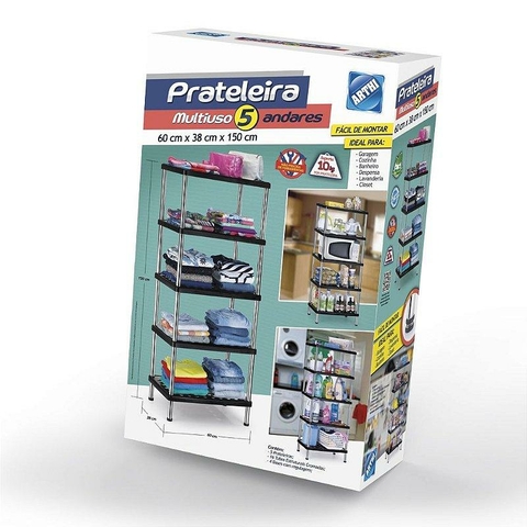 Prateleira 5 Andares Plastica Com Tubo FERRO PRETO