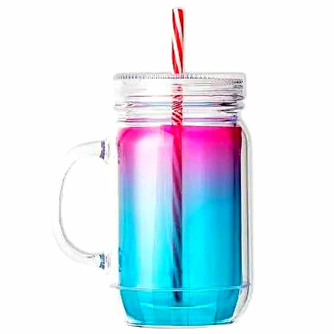 Copo de Plástico com Canudo Tutti Frutti 600ml - BRW