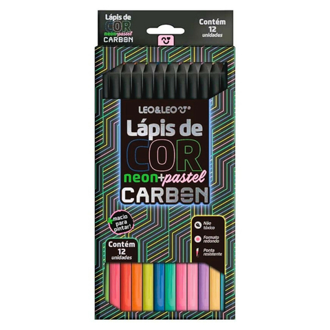 Lápis De Cor Neon Pastel Carbon 12 Cores - Leo&Leo