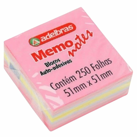 Bloco Auto-Adesivo Post-It Colorido 1 Unid. 51mmx51mm Com 250 Folhas - Adelbras