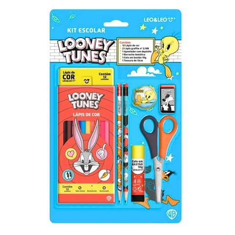 Kit Escolar Looney Tunes com 7 itens - Leo&Leo