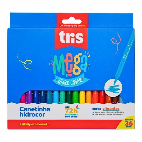Canetinha Hidrográfica Mega Cores Vibrantes 36 Cores - Tris
