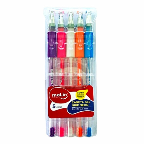 Caneta Gel Grip Neon 5 Cores - Molin