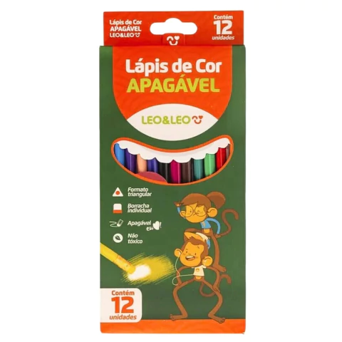 Lápis de Cor Apagável Estojo com 12 Cores - Leo&Leo
