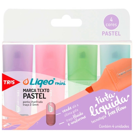 Marca Texto Mini Liqeo Tons Pastel Kit com 4 Cores - Tris