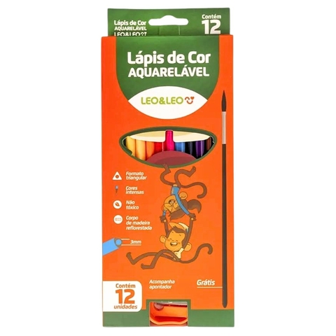 Lápis de Cor Aquarelável Estojo com 12 Cores - Leo&Leo