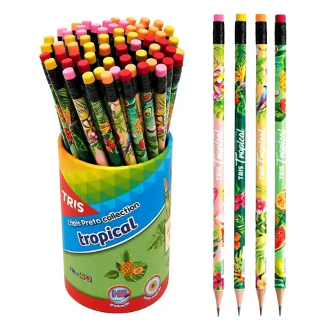 Lápis Preto Collection Tropical 4 Unidades com Borracha - Tris