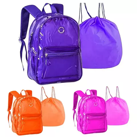 Mochila Costas Transparente Neon Com Bolsa de Cordão - Clio - comprar online