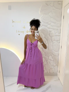 Vestido Longo Viscolinho com Lastex nas Costas