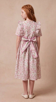 Vestido midi floral manga curta Jade - Amoré