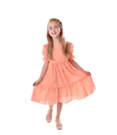 Vestido Albertina em laise Salmão