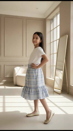 Saia midi Valentinna xadrez azul - comprar online