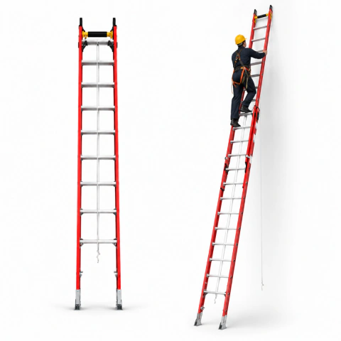 Escalera Dielectrica Extensible 24 Escalones Apoya Poste Fibra de Vidrio