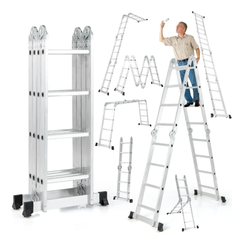 Escalera Plegable Articulada de Aluminio 16 Escalones 4,7m Tipo 4x4 Multiuso