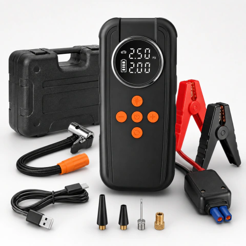 Arrancador de Baterías Auto Portátil 12v Cargador Compresor Neumáticos 150 PSI