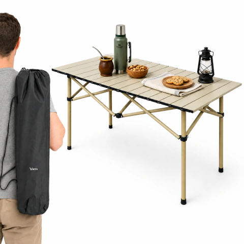 Mesa Plegable de Camping Aluminio Enrollable Portátil – Camping, Playa, Jardín y Exteriores