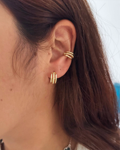 Argola 3 Fios + Piercing Fake Ouro - comprar online