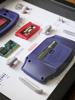Quadro Game Boy Advance componentes desmontados, tema do jogo Pokémon Ruby