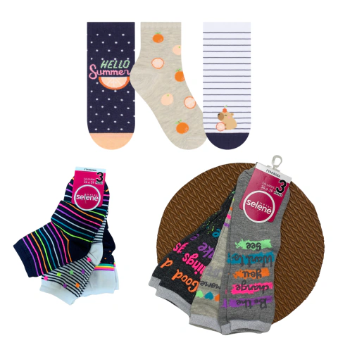 Meia Infantil Menina Kit 3 Pares SELENE