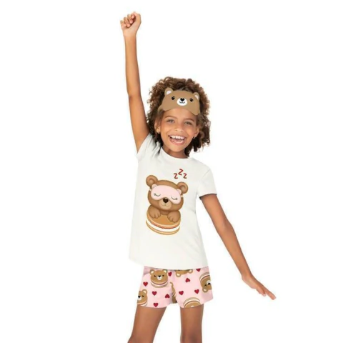 Pijama Infantil Menina Verão Com Máscara KYLY