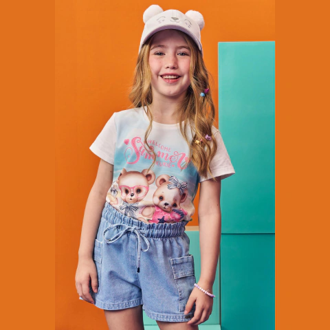 Blusa Infantil Menina Verão Ursinhos KUKIÊ