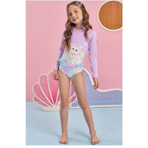 Conjunto Infantil Menina Praia Blusa Manga Longa Com Proteção UV50+ INFANTI