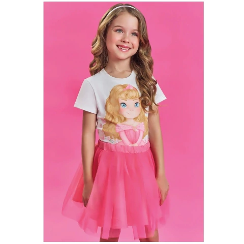 Conjunto Infantil Menina Verão Blusa e Saia Aurora Fantasia KUKIÊ