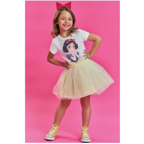 Conjunto Infantil Menina Verão e Saia Branca De Neve Fantasia KUKIÊ